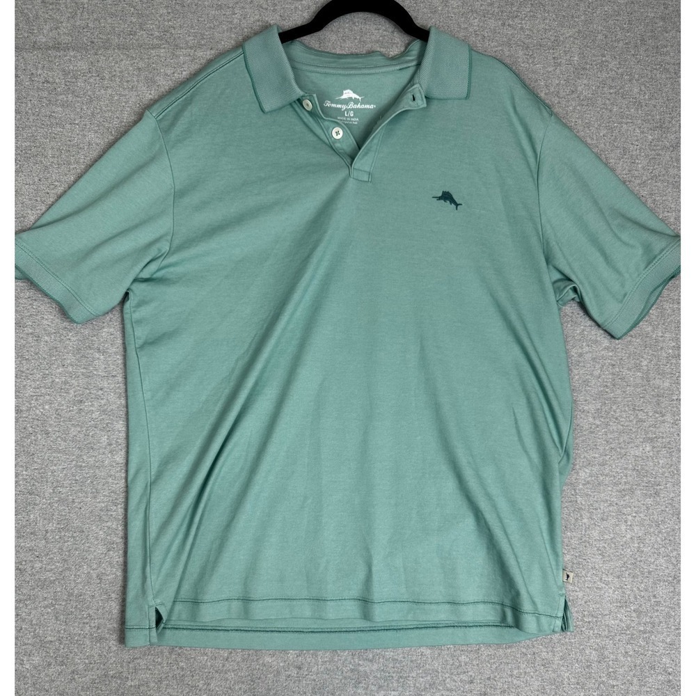 Tommy Bahama Shirt Mens L Short Sleeve Polo Seafoam Green Golf Beach Resort